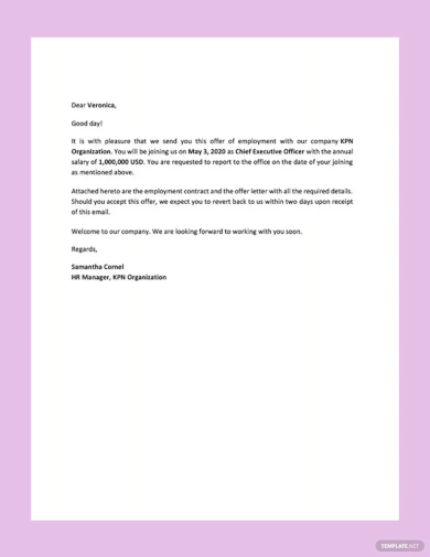 executive job offer letter template
