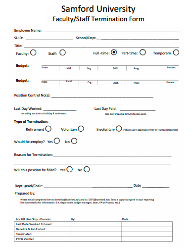 faculty staff termination form