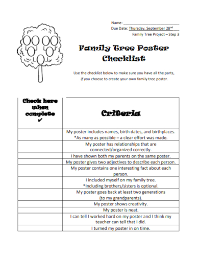 family tree poster checklist