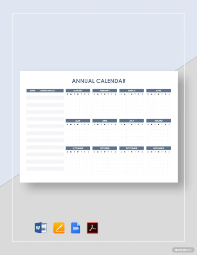 free blank annual calendar template