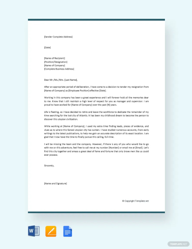 free funny retirement resignation letter template