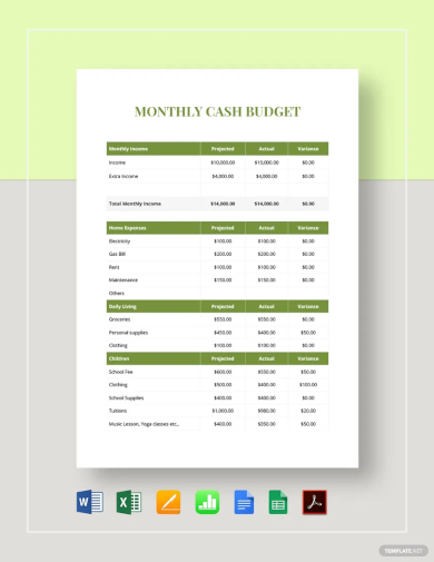 free monthly cash budget template