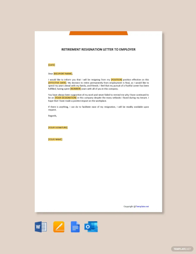 free retirement resignation letter to employer template