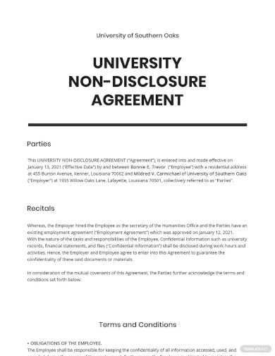 free university non disclosure agreement template