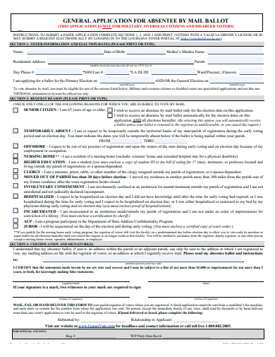 general application for absentee by mail ballot