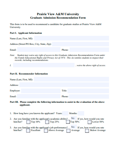graduate admission recommendation form
