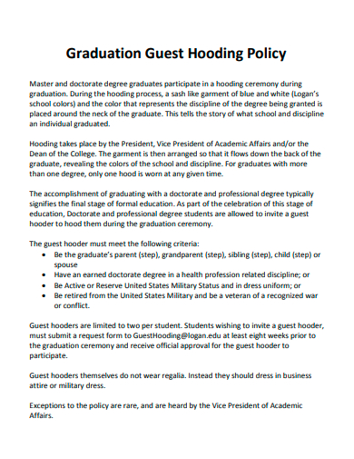 graduation guest hooding policy