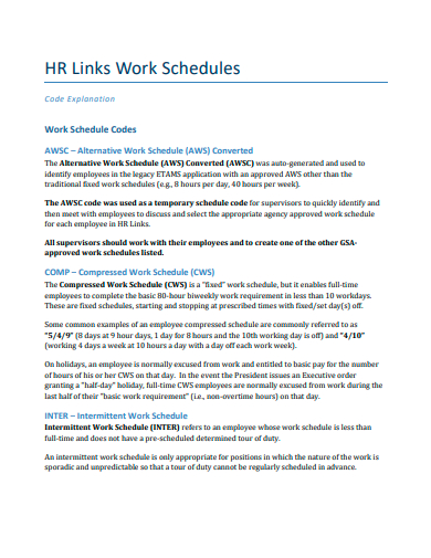 hr links work schedules