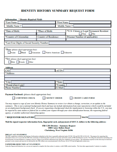 identity history summary request form