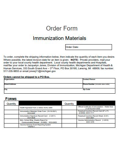 immunization materials order form