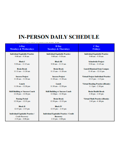 in person daily schedule