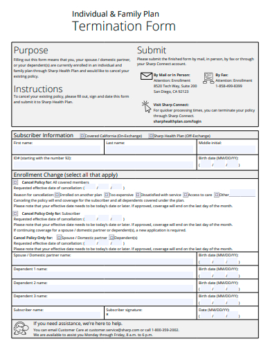 individual and family plan termination form