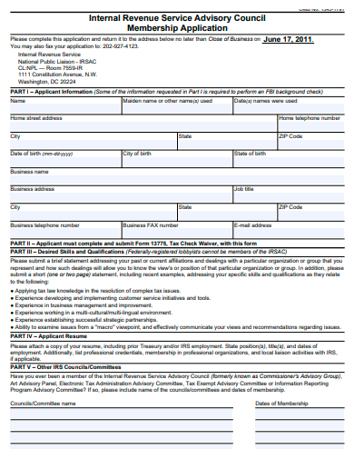internal revenue service advisory council membership application