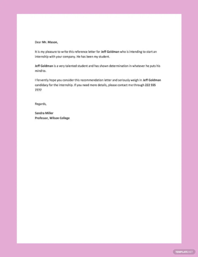 internship reference letter template