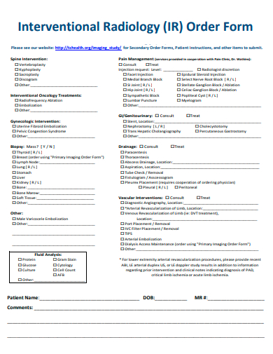 interventional radiology order form