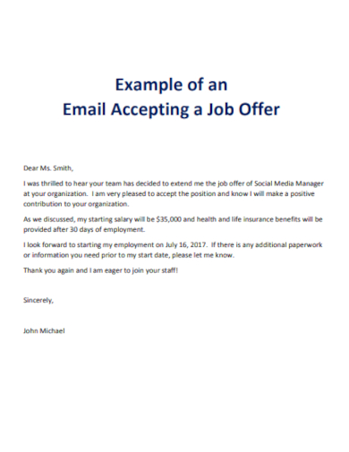 job offer email letter