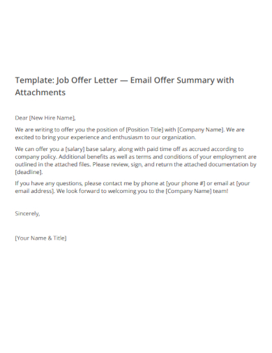 job summary offer letter
