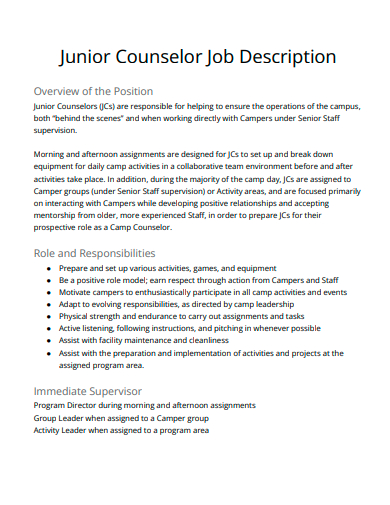 junior counselor job description