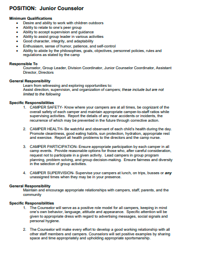 junior counselor position
