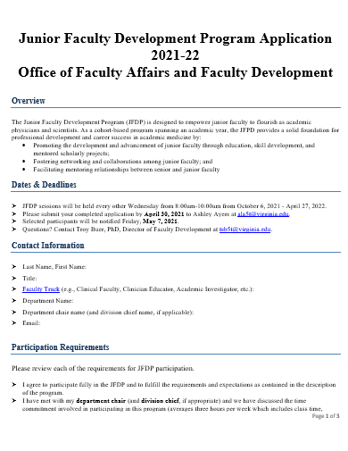 junior faculty development program application