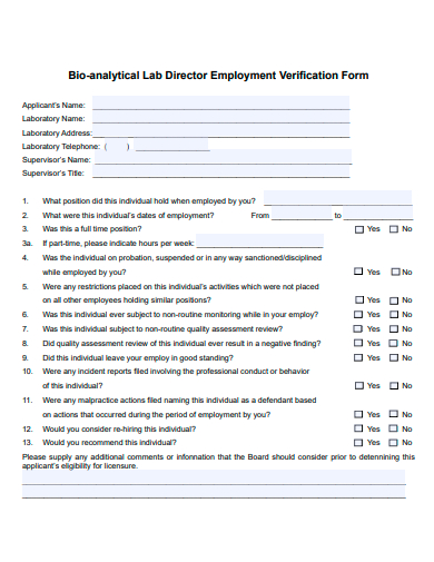 lab director employment verification form