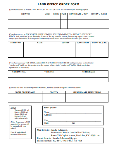 land office order form