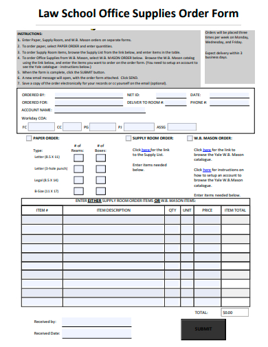 law school office supplies order form