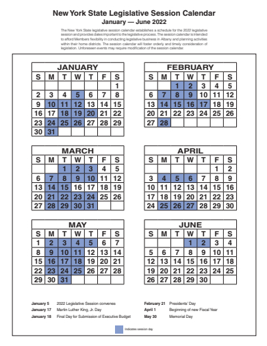 legislative session calendar