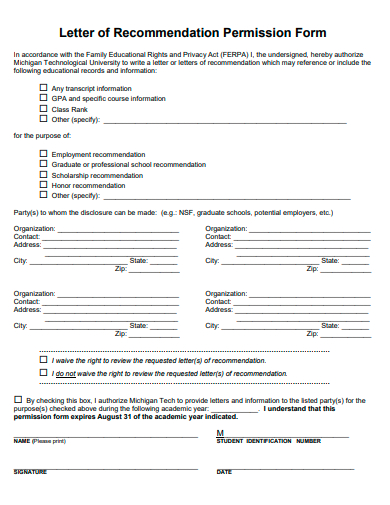letter of recommendation permission form