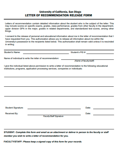 letter of recommendation release form
