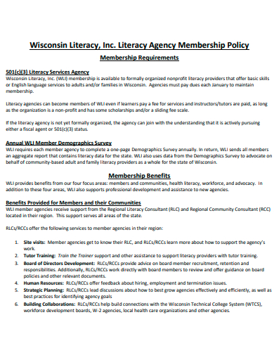 literacy agency membership policy