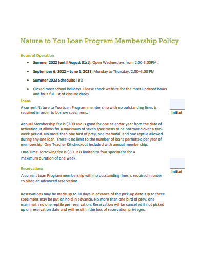 loan program membership policy