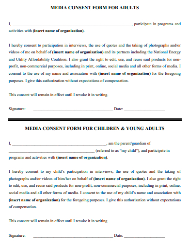 media consent form for adults