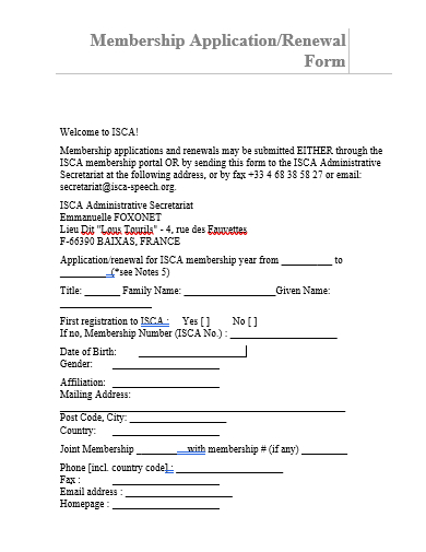 membership application renewal form
