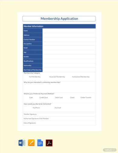 membership application template