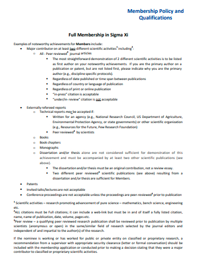 membership policy and qualifications