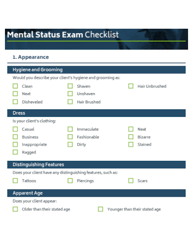 mental status exam checklist