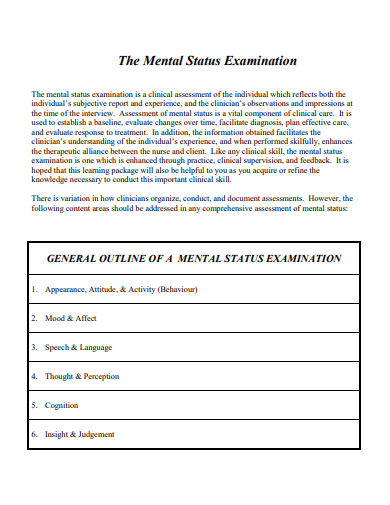 mental status exam outline