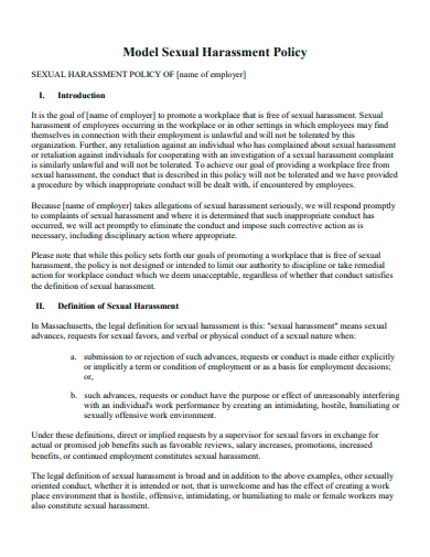 model sexual harassment policy