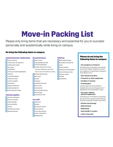 move in packing list