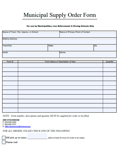 municipal supply order form