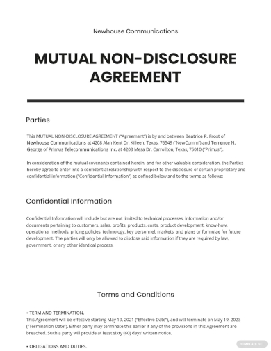 mutual non disclosure agreement template