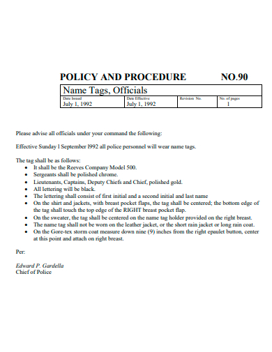 name tag policy and procedure