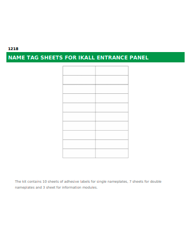 name tag sheets for entrance panel