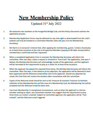 new membership policy