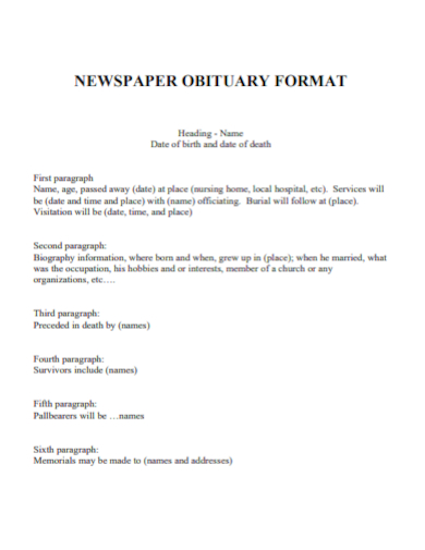 newspaper obituary format