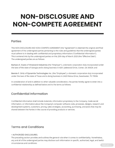 non disclosure and non compete agreement template