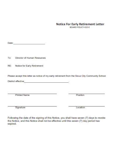 notice for early retirement letter