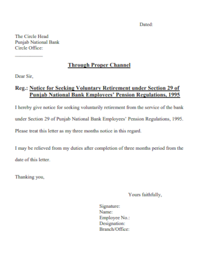 Voluntary Retirement Letter Sample