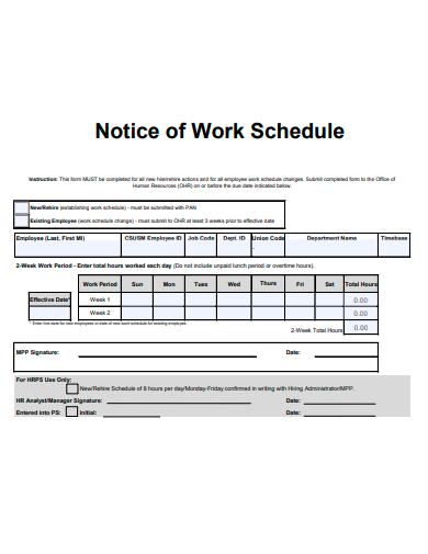 notice of work schedule